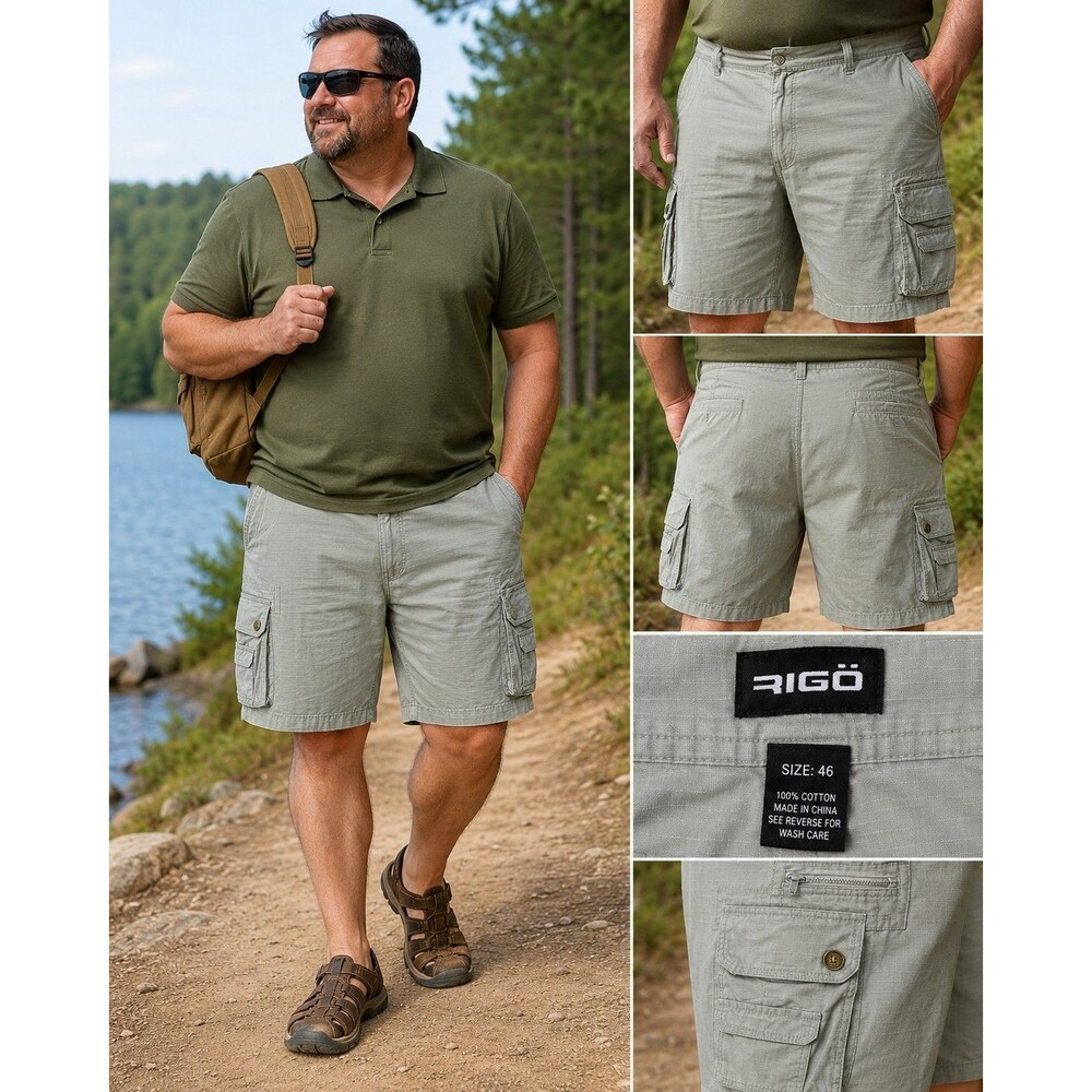 RIGO Cargo Shorts Men's Size 46 Sage Green Ripstop Utility Hiking Casual